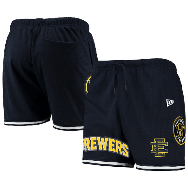 Men's Milwaukee Brewers Navy Mesh Shorts - Click Image to Close